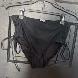 Black High-Waist Bikini Bottom with Side Tie Detail